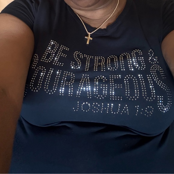 Rhinestone Graphic Tee with Inspirational Text - Picture 3 of 5